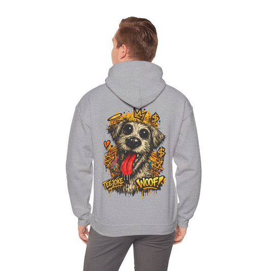 TeeJoke Sweatshirt “Graffiti Dog – Woof!” – Street Art Hoodie 